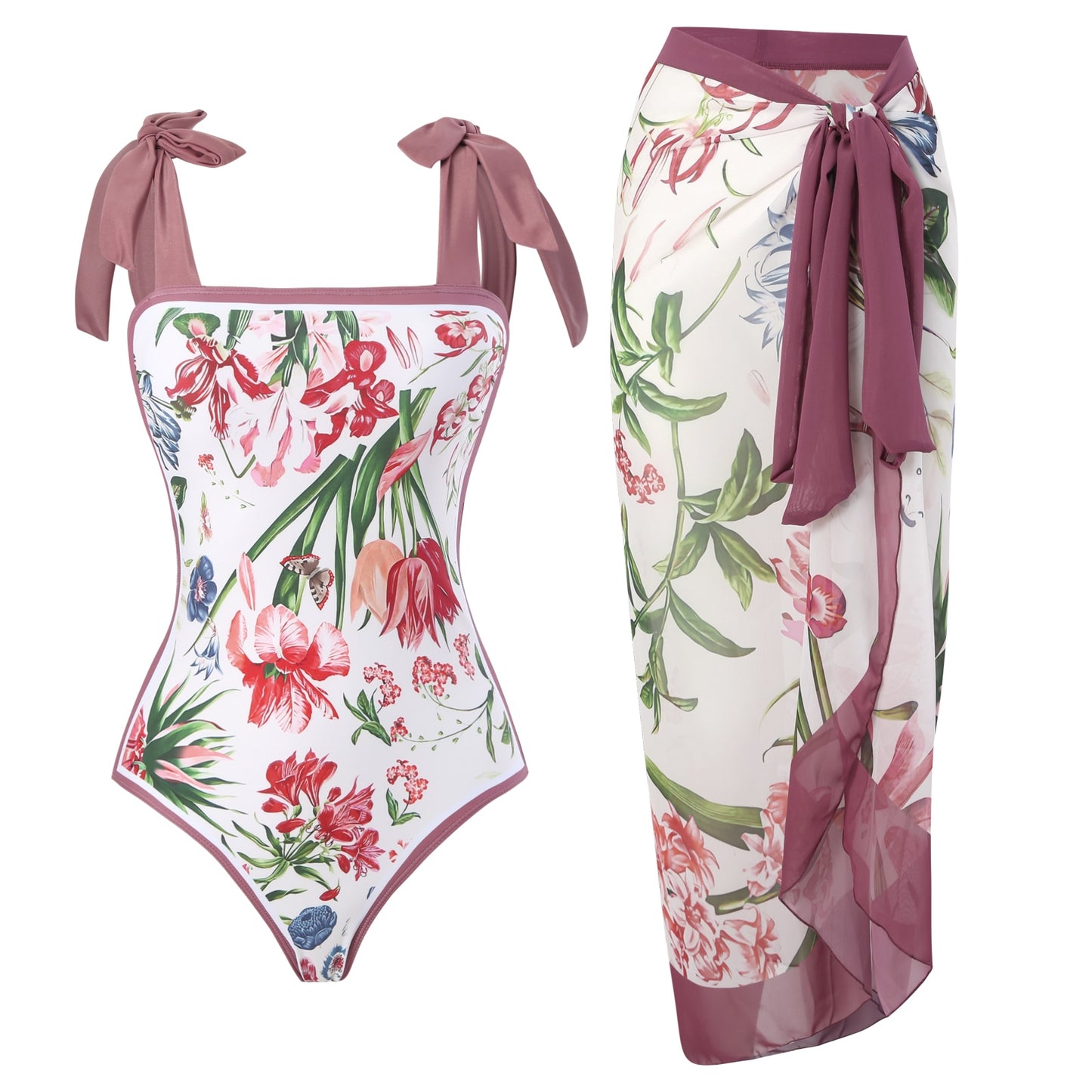 Fashion Sexy One Piece Swimsuit Skirt Vintage Print Women Swimwear Cover Up Beach Summer Monokini Dress Bath Suit