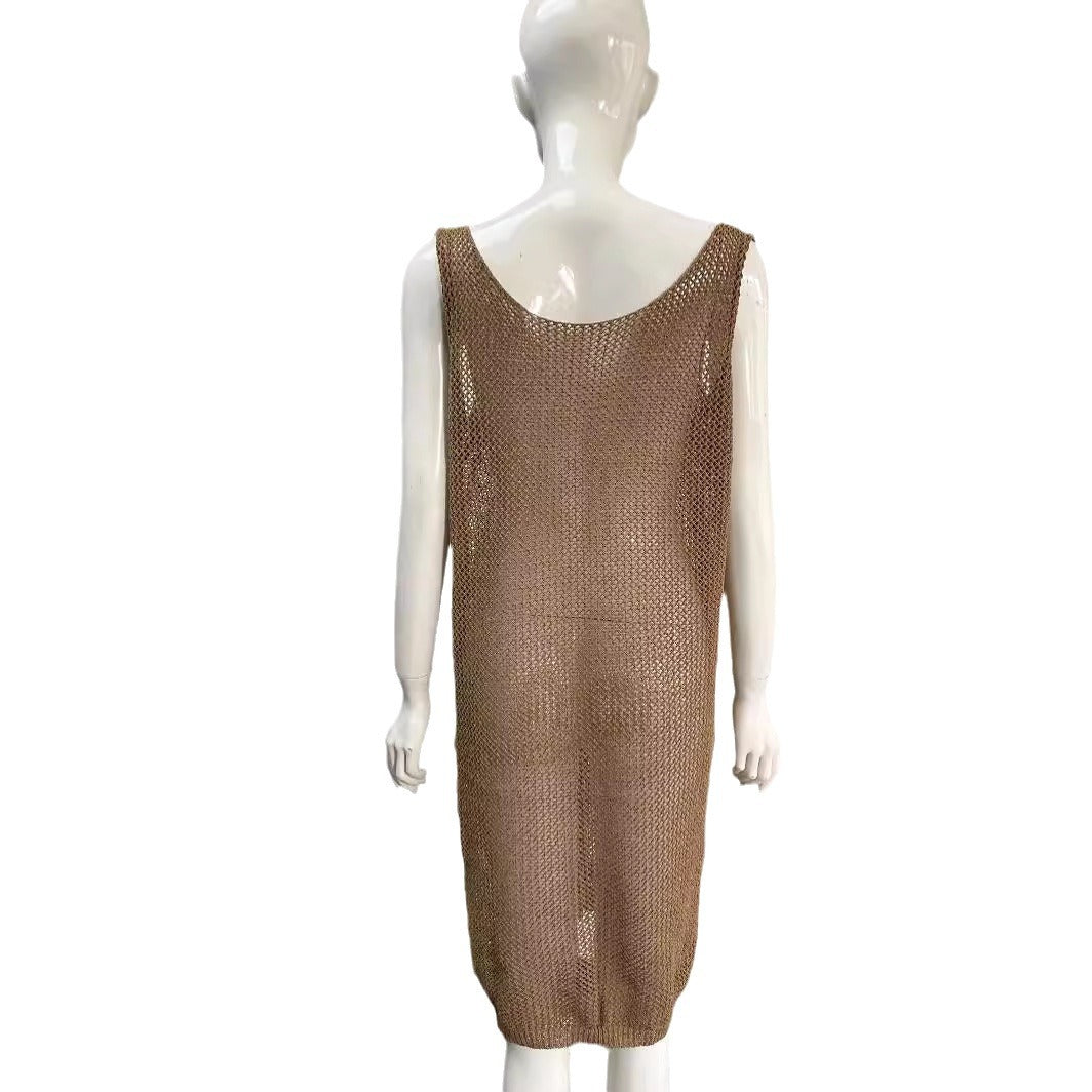 Summer Style New Sun Protection Vest with V-Neck, Hollow-Out Split Design, Oversized Cover-Up for Women, Beach Dress, Plus Size