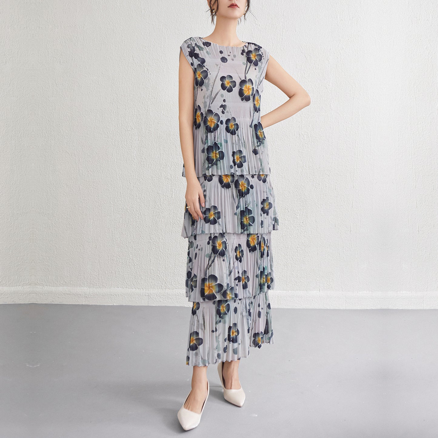 Floral long dress, women's beach dress