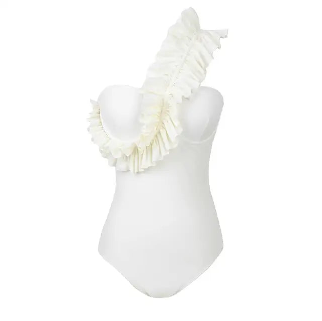 One Piece Swimsuit New Sexy Solid Ruffle Swimwear Women Yellow Bathing Suit Beach Wear Backless Monokini