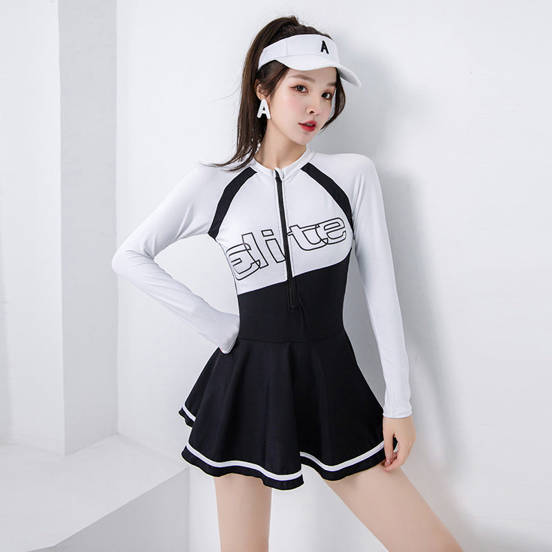 One-Piece Swimsuit Women's Summer Conservative And Slim New Skirt-Style Student Sports Swimwear