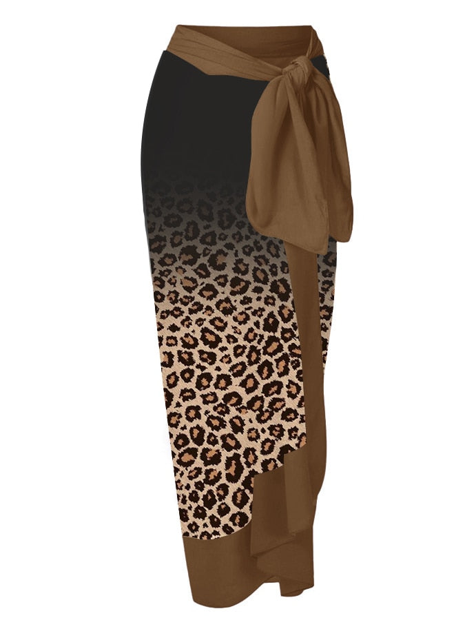 Leopard Gradient Print Swimsuit Set Single Piece Micro Monokini Sexy Cover Up Swimwear Girls Summer Swiming Suit Luxury