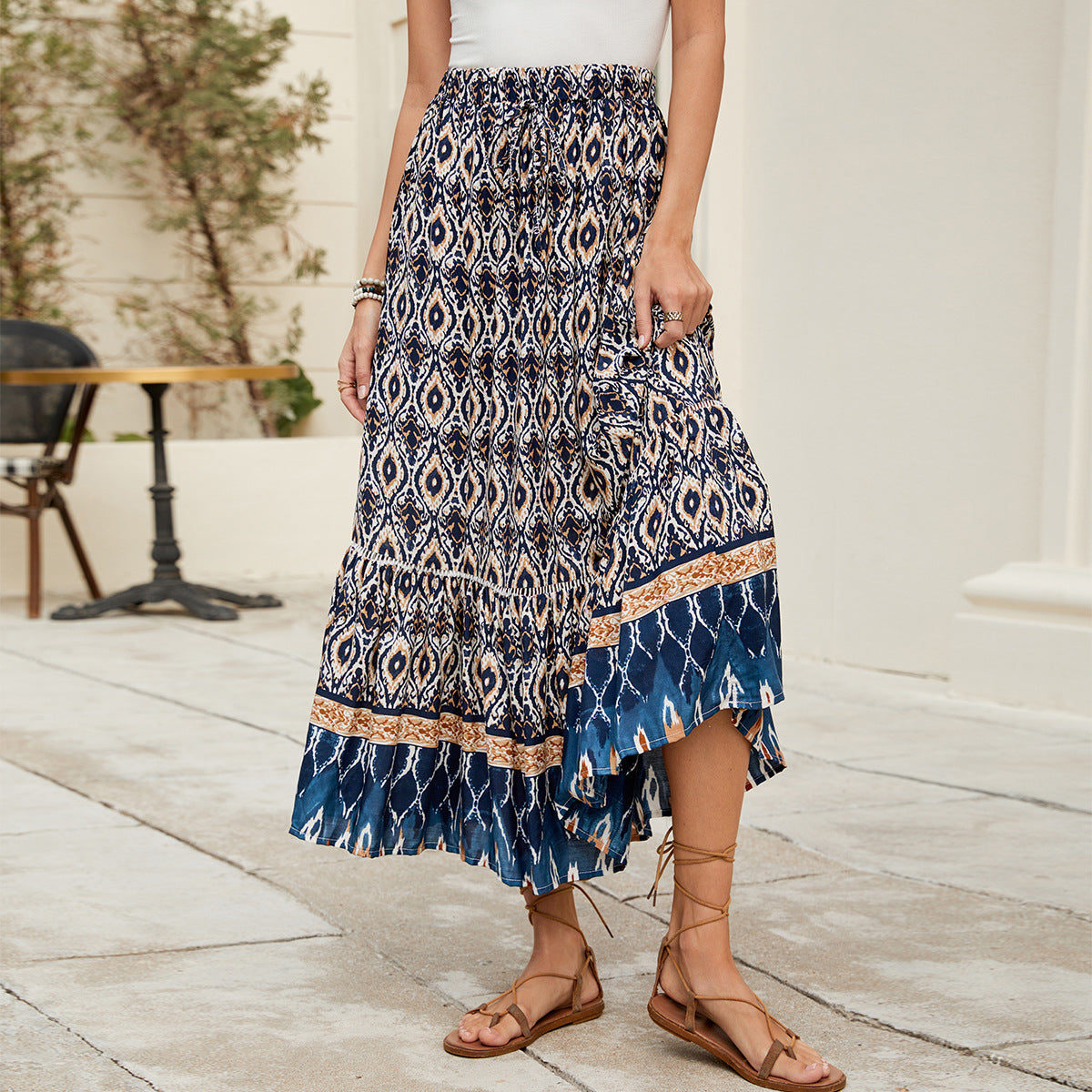 Bohemian Print Maxi Skirt for Beach Vacation