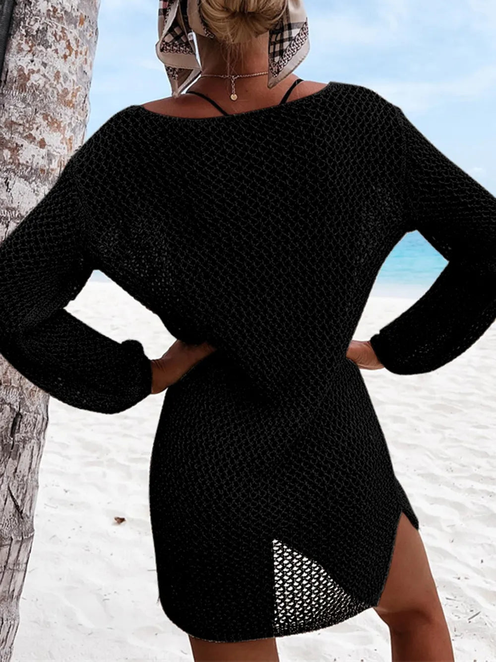 Openwork Tie Neck Cover-Up (Ice Silk)