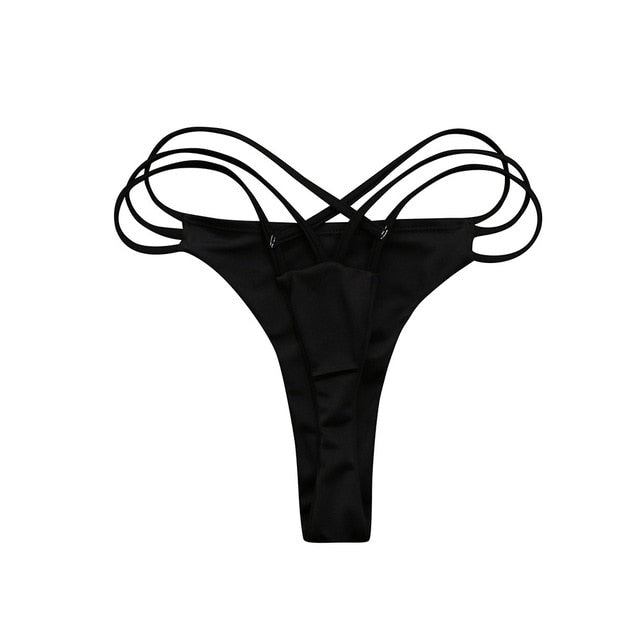 Women Sexy Bikini Bottom Swimsuit Solid Bikini Swimwear Cheeky Thong V Swim Trunks Summer Thong Bikini Shorts