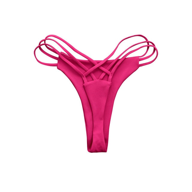 Women Sexy Bikini Bottom Swimsuit Solid Bikini Swimwear Cheeky Thong V Swim Trunks Summer Thong Bikini Shorts