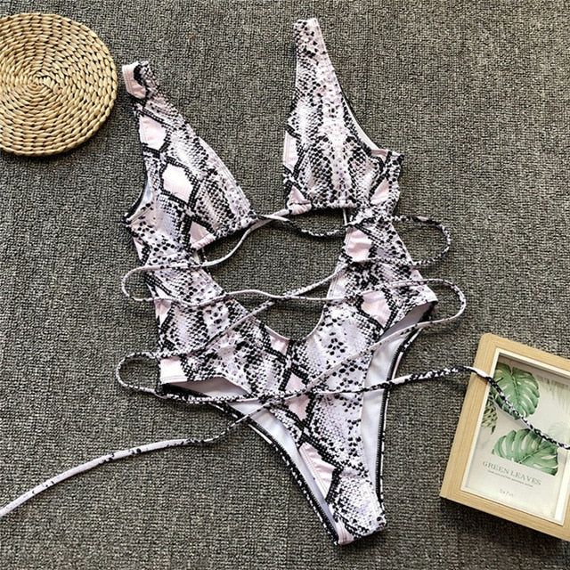 Red leopard swimsuit one piece Bandage sexy bikini 2019 Push up swimwear women string monokini High cut bathing suit bodysuit