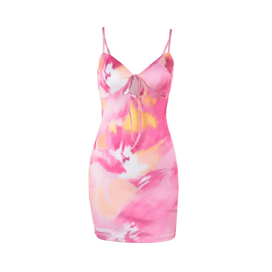 Slimming camisole tied beach vacation dress