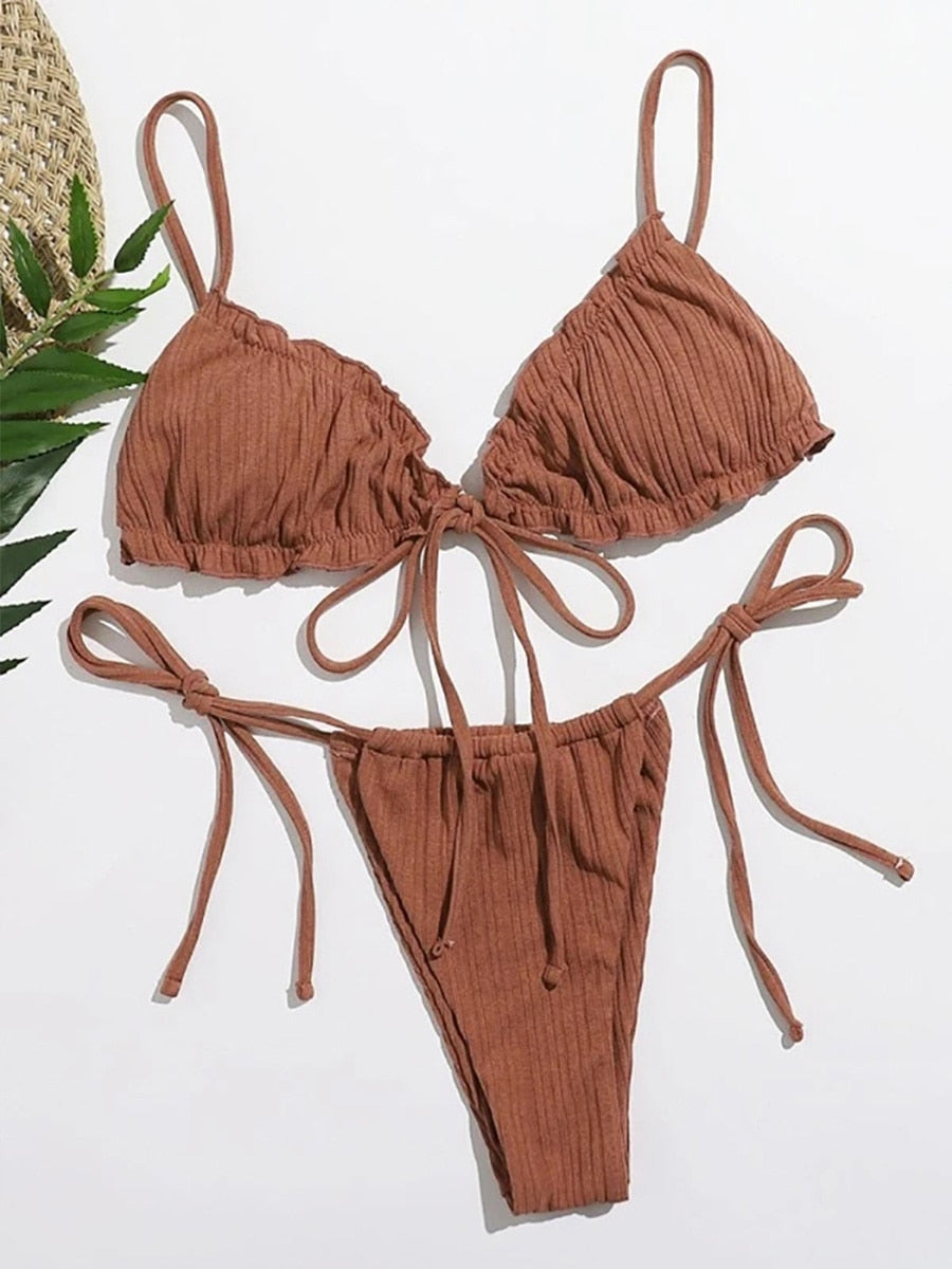 Para Praia Sexy Bikini Brazilian Swimsuit Women Bandage Swimwear Thong Bikini Set