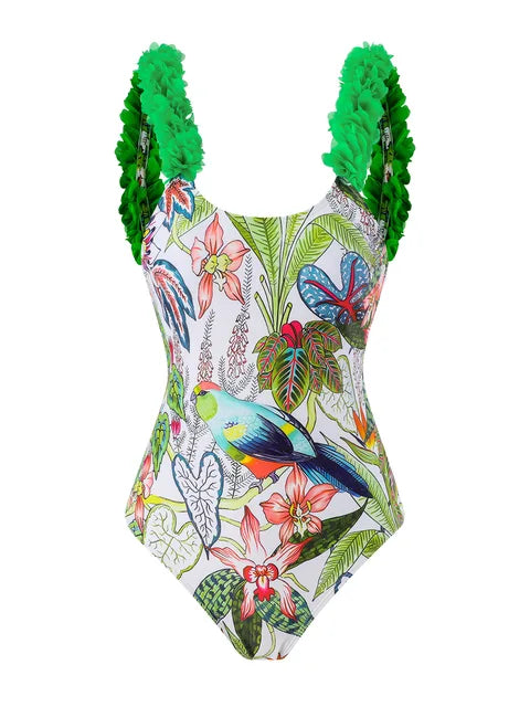 Print Bubble Band One-piece Swimsuit Conservative One-Piece Suits Women Beach Slim Bikini and Skirt Vintage Swimsuit