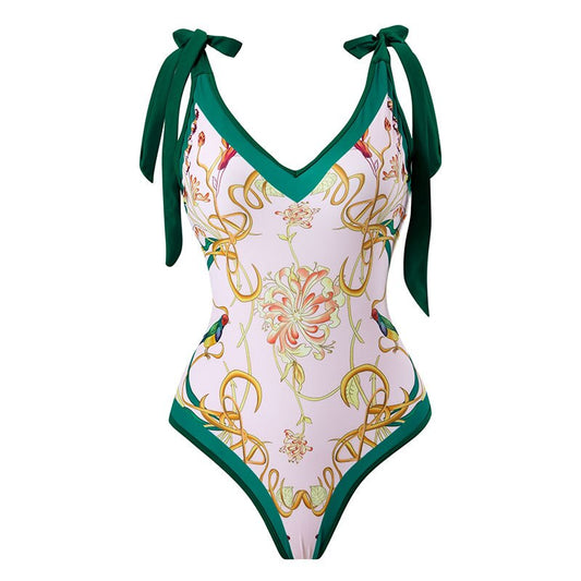 Print Deep V One Piece Swimwear Bikini Set Cover Up Sexy Bikinis Beachwear Skirt Monokini Summer Swimsuit Dress