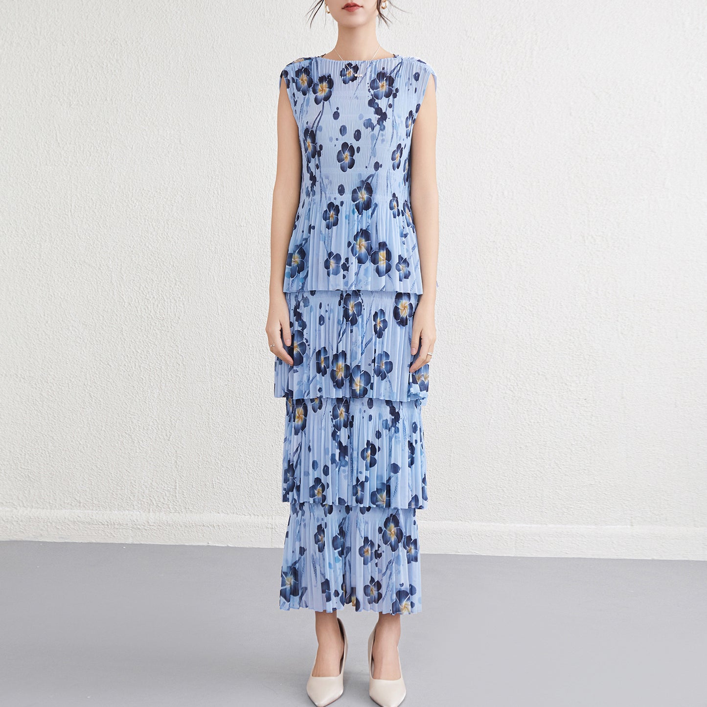 Floral long dress, women's beach dress