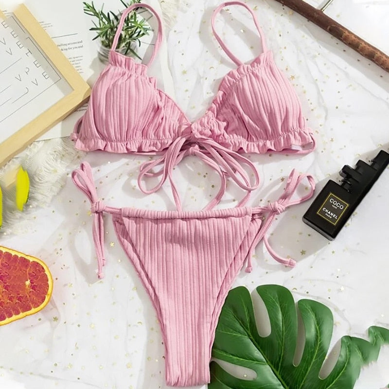 Para Praia Sexy Bikini Brazilian Swimsuit Women Bandage Swimwear Thong Bikini Set