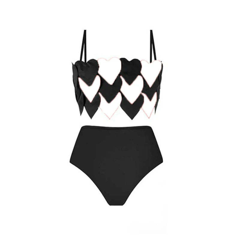 3D Love Swimwear Fashion High Waist Cut Sexy Bikinis Set Women Push Up Swimwear Beach Skirt Beachwear Surfing Beach Vacation