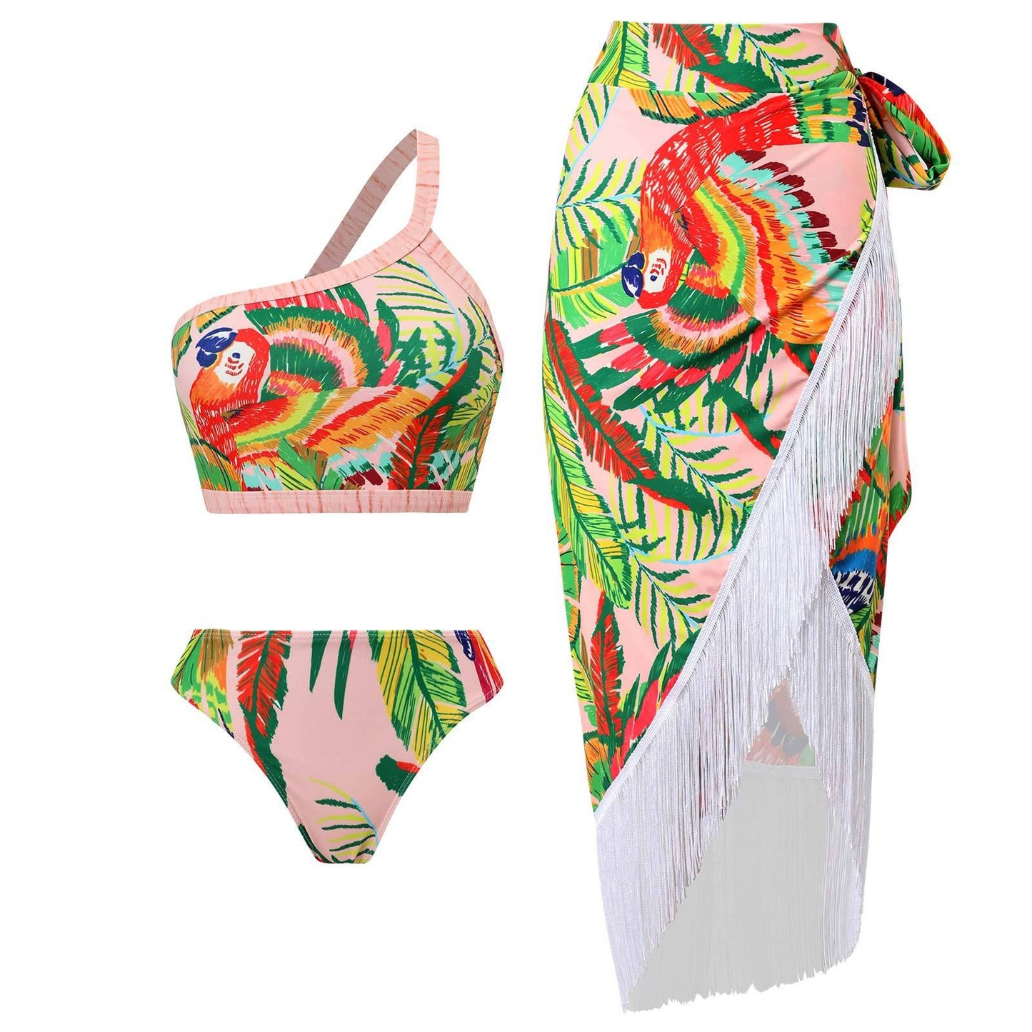 New Women's Swimwear Bikini Swimsuit Sexy Summer Beach Wear Skirt One Shoulder Bikinis Set Tassel Bathing Suit Dress