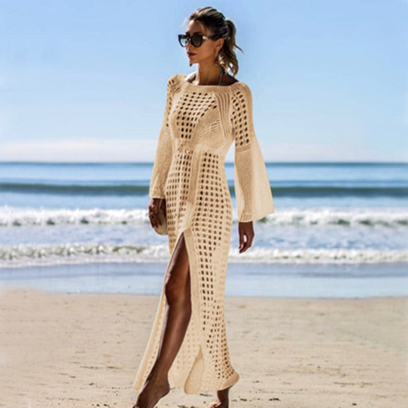 Sexy Knitted Beach Skirt Long Sleeve Vacation Sexy Beach Skirt Swimwear Sunscreen Clothing