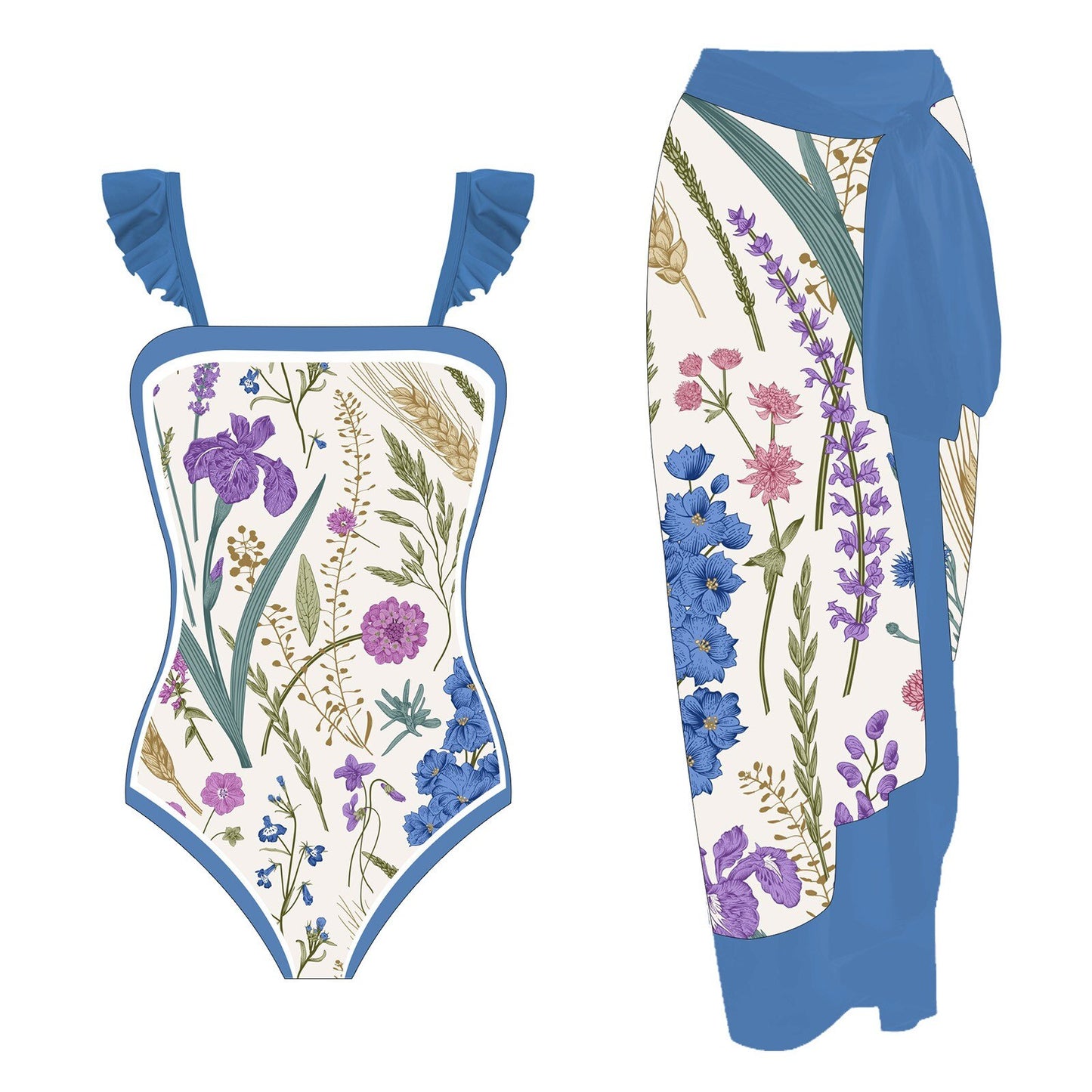 New Luxury Swimwear Women Vintage Sexy Two-Piece With Printed Swimsuit Long Skirt Set Conservative Bathing Suit Beachwear