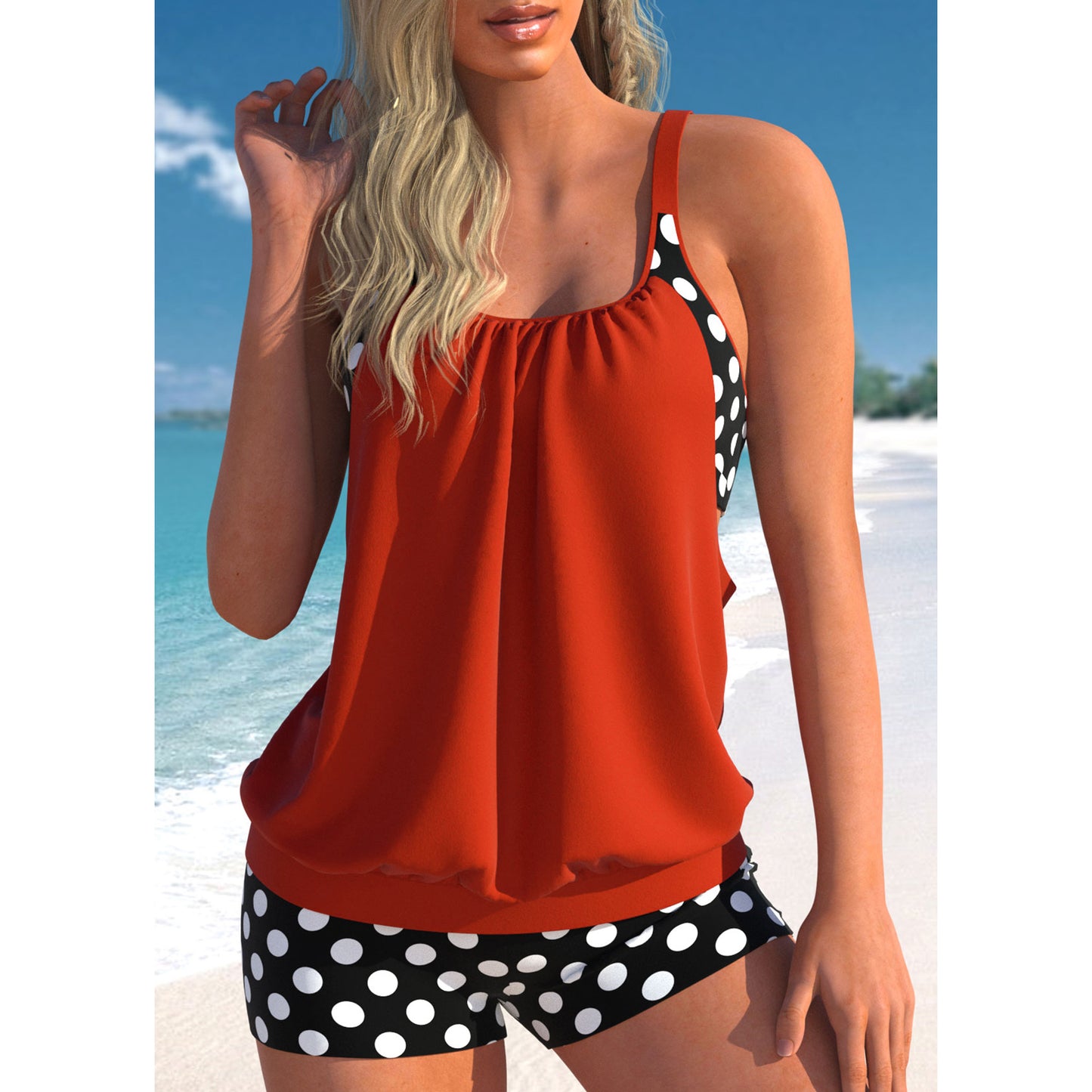 New Split Large Print Polka Dot Flat Angle Swimwear for Women's Tankini European and American Swimwear