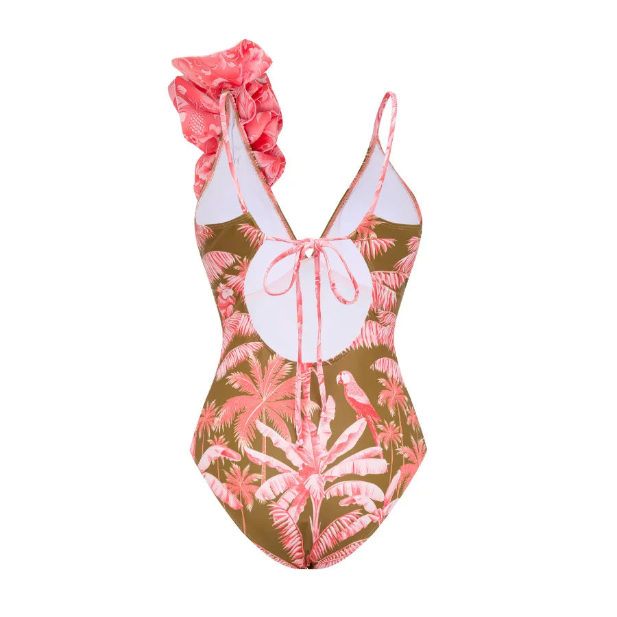 3D Flower New V Neck One Piece Swimsuit For Women Swimwear With Skirt Bathing Suit Monokini Beach Bodysuit Beach Wear