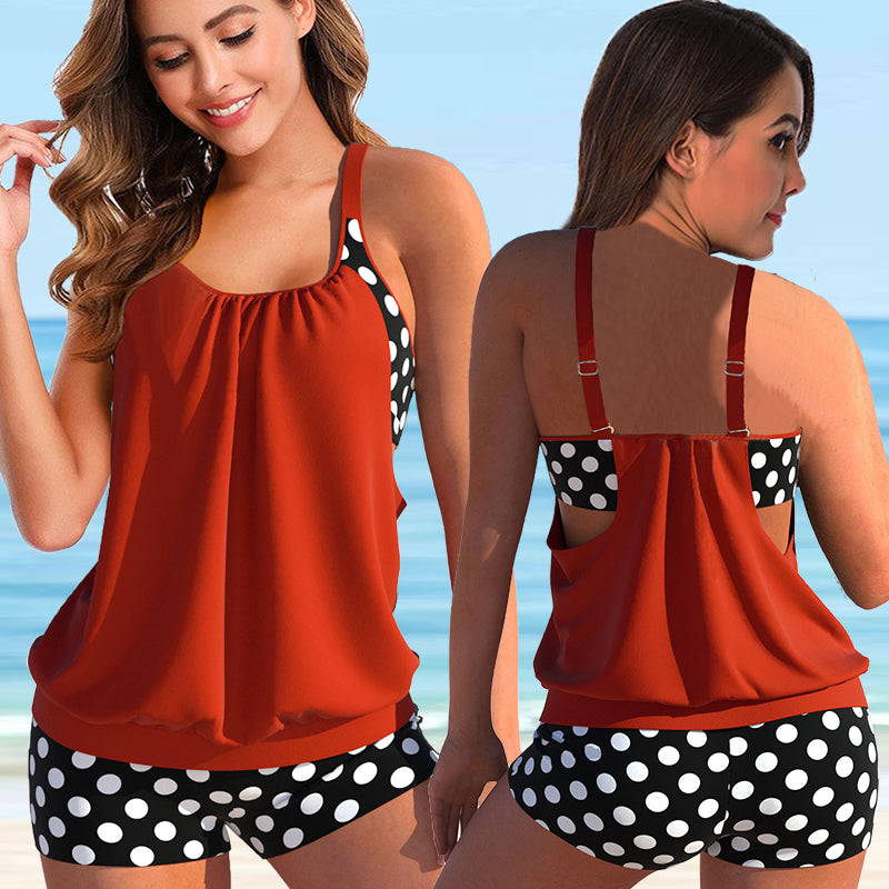 New Split Large Print Polka Dot Flat Angle Swimwear for Women's Tankini Occidental Style