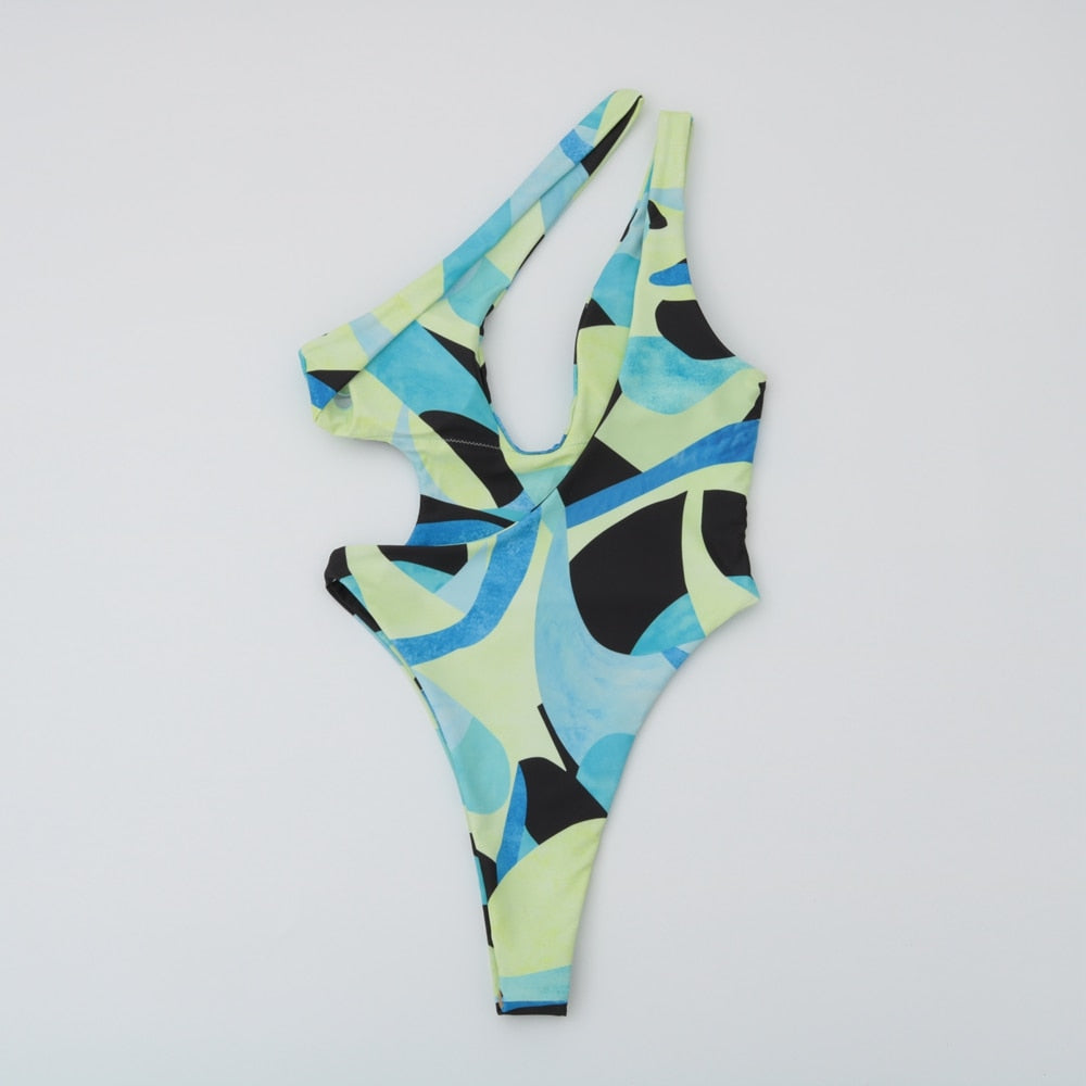 Sexy One Piece Swimsuit Swimwear Women Print One Shoulder Bodysuit Push  Up Monokini Brazilian Bathing Suit Summer Beachwear