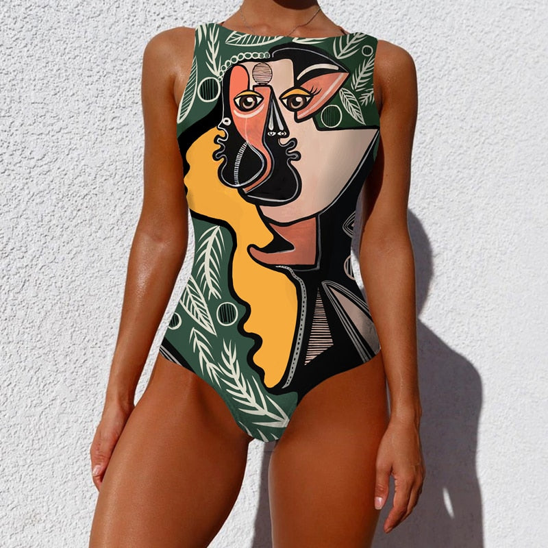 Print One Piece Swimsuit New Push Up Swimwear Women Vintage Retro Bathing Suits Bodysuit Beach Wear Backless Monokini