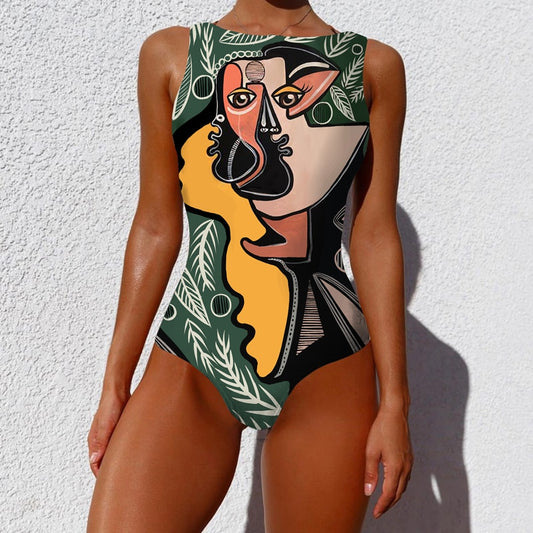 Print One Piece Swimsuit New Push Up Swimwear Women Vintage Retro Bathing Suits Bodysuit Beach Wear Backless Monokini