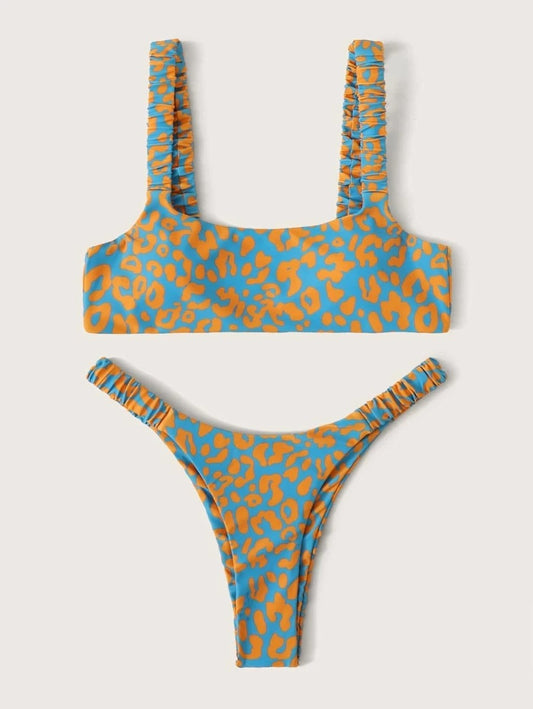 Sexy Micro Bikini Women Orange Leopard Push Up Padded Thong Swimsuit Female Cut Out Bathing Suit Swimwear Trajes De Bano