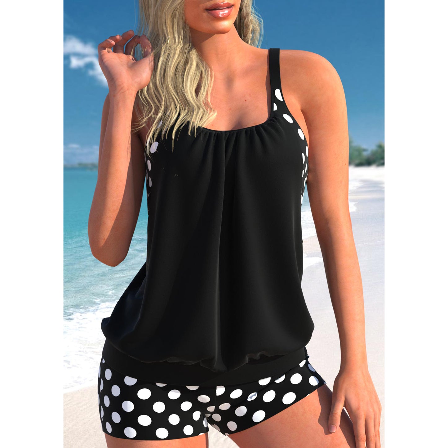New Split Large Print Polka Dot Flat Angle Swimwear for Women's Tankini European and American Swimwear