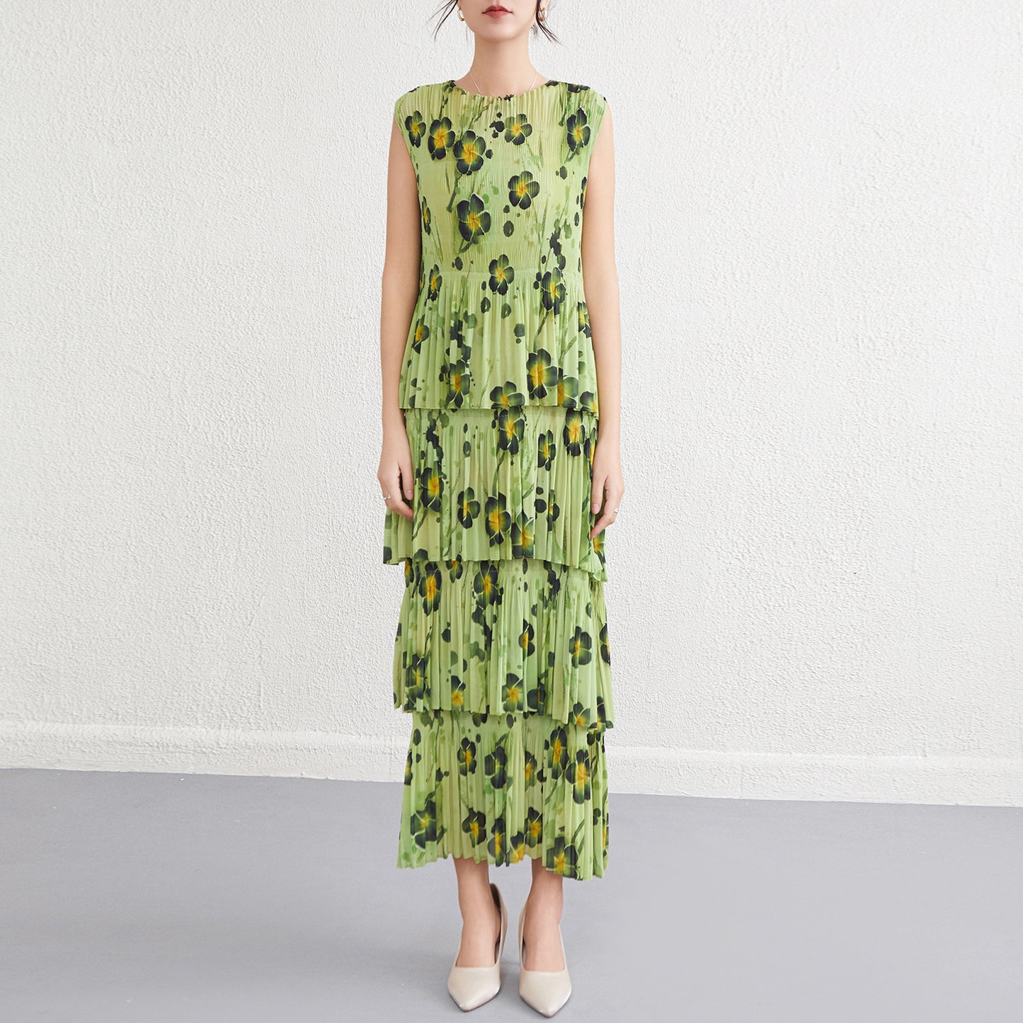 Floral long dress, women's beach dress