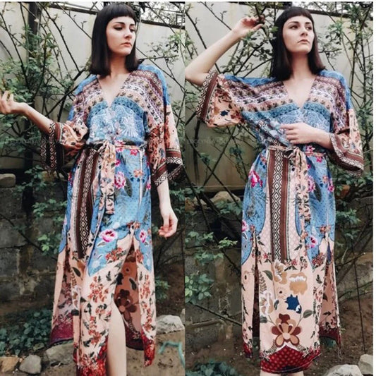 Holiday Sunscreen Cardigan Kimono Quick-Drying Print Loose Beach Bikini Cover Swimsuit Top