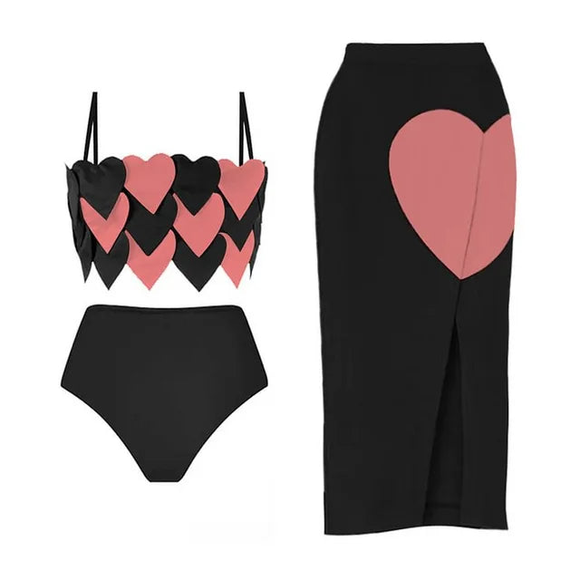 3D Love Swimwear Fashion High Waist Cut Sexy Bikinis Set Women Push Up Swimwear Beach Skirt Beachwear Surfing Beach Vacation
