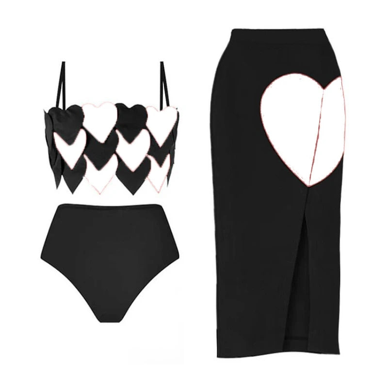 3D Love Swimwear Fashion High Waist Cut Sexy Bikinis Set Women Push Up Swimwear Beach Skirt Beachwear Surfing Beach Vacation