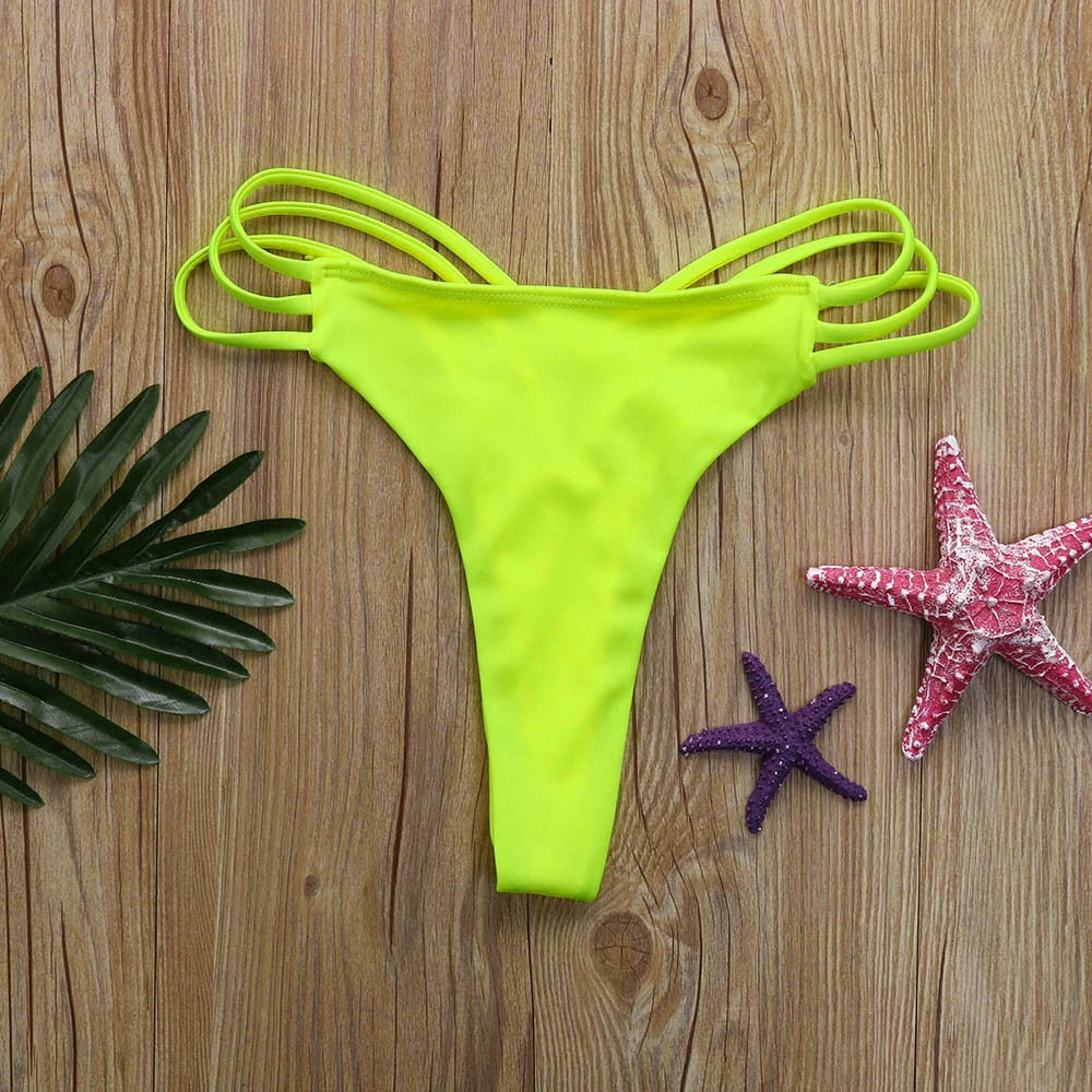 Women Sexy Bikini Bottom Swimsuit Solid Bikini Swimwear Cheeky Thong V Swim Trunks Summer Thong Bikini Shorts