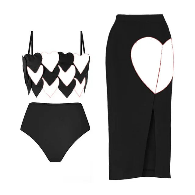 3D Love Swimwear Fashion High Waist Cut Sexy Bikinis Set Women Push Up Swimwear Beach Skirt Beachwear Surfing Beach Vacation