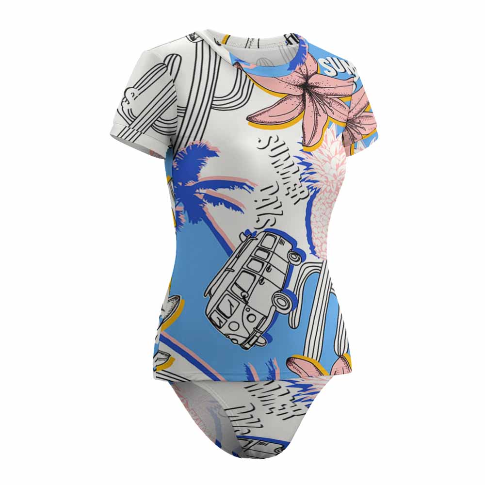Short Sleeve Two Piece Bikini Swimsuit