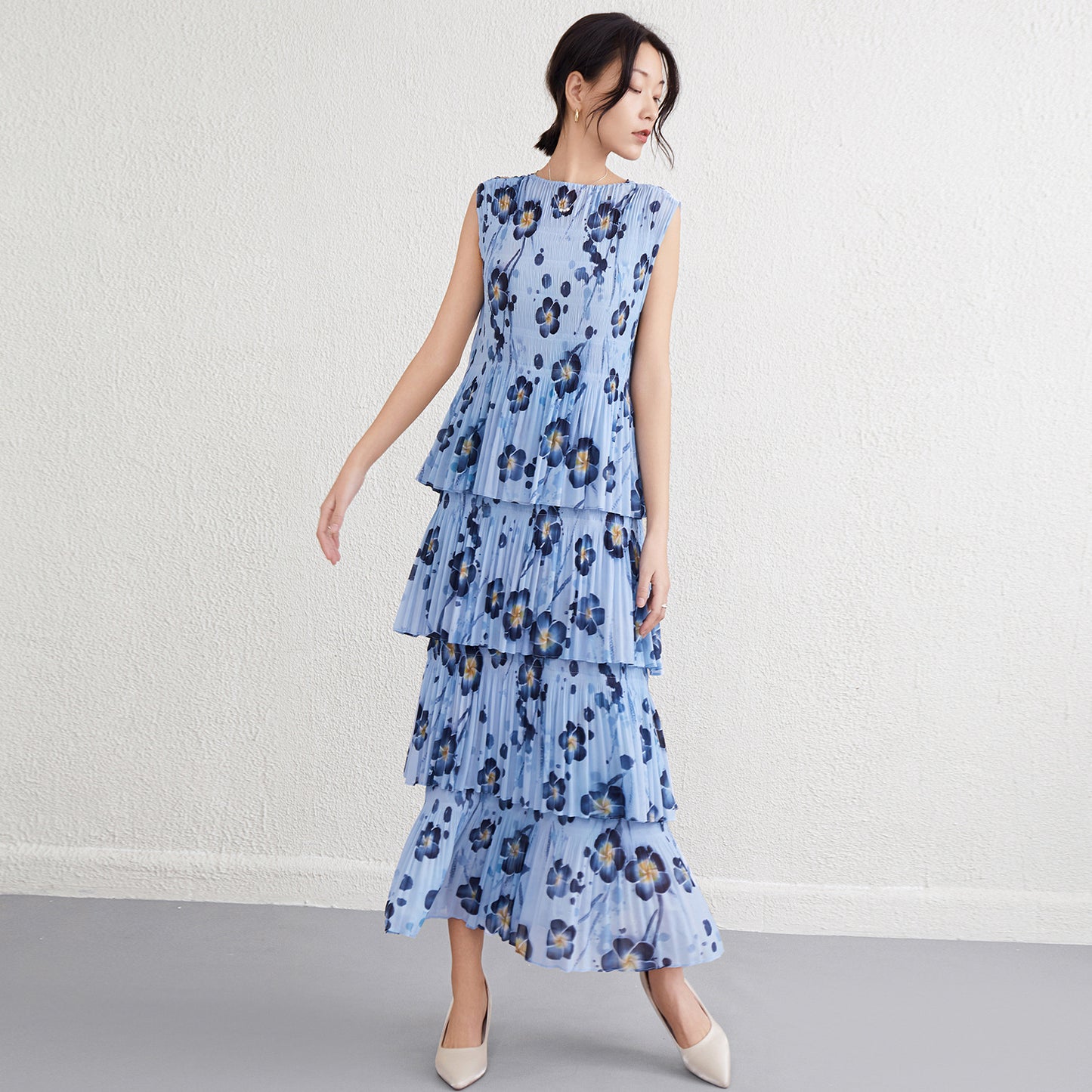 Floral long dress, women's beach dress