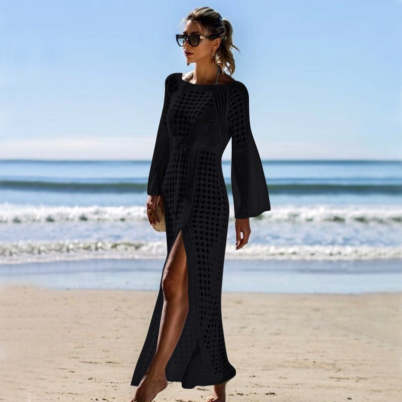 Sexy Knitted Beach Skirt Long Sleeve Vacation Sexy Beach Skirt Swimwear Sunscreen Clothing