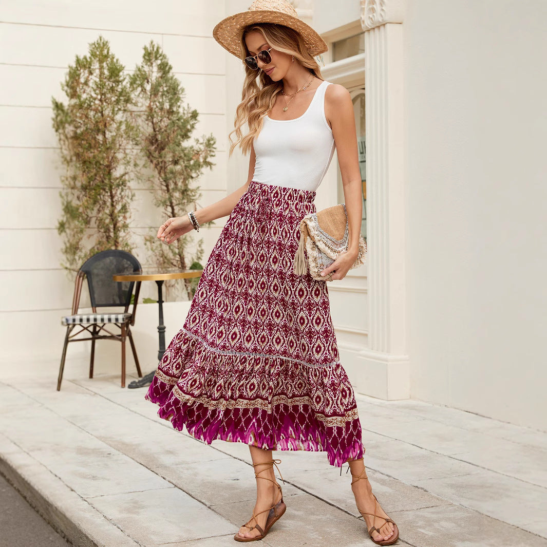 Bohemian Print Maxi Skirt for Beach Vacation