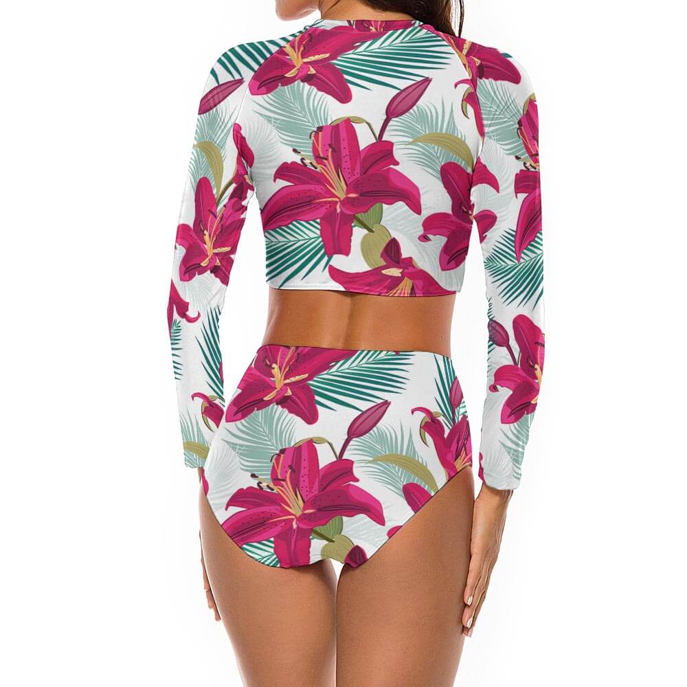 Long Sleeve Crew Neck Ladies Bikini Swimsuit