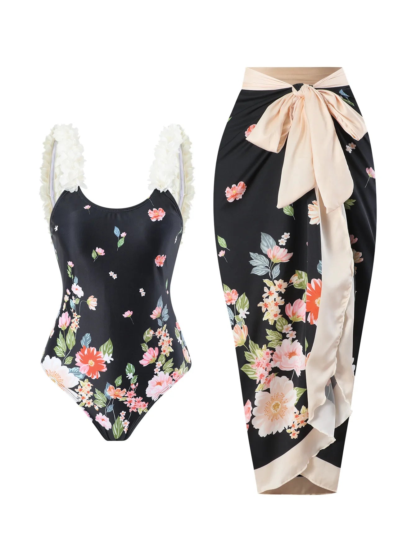 Print Bubble Band One-piece Swimsuit Conservative One-Piece Suits Women Beach Slim Bikini and Skirt Vintage Swimsuit