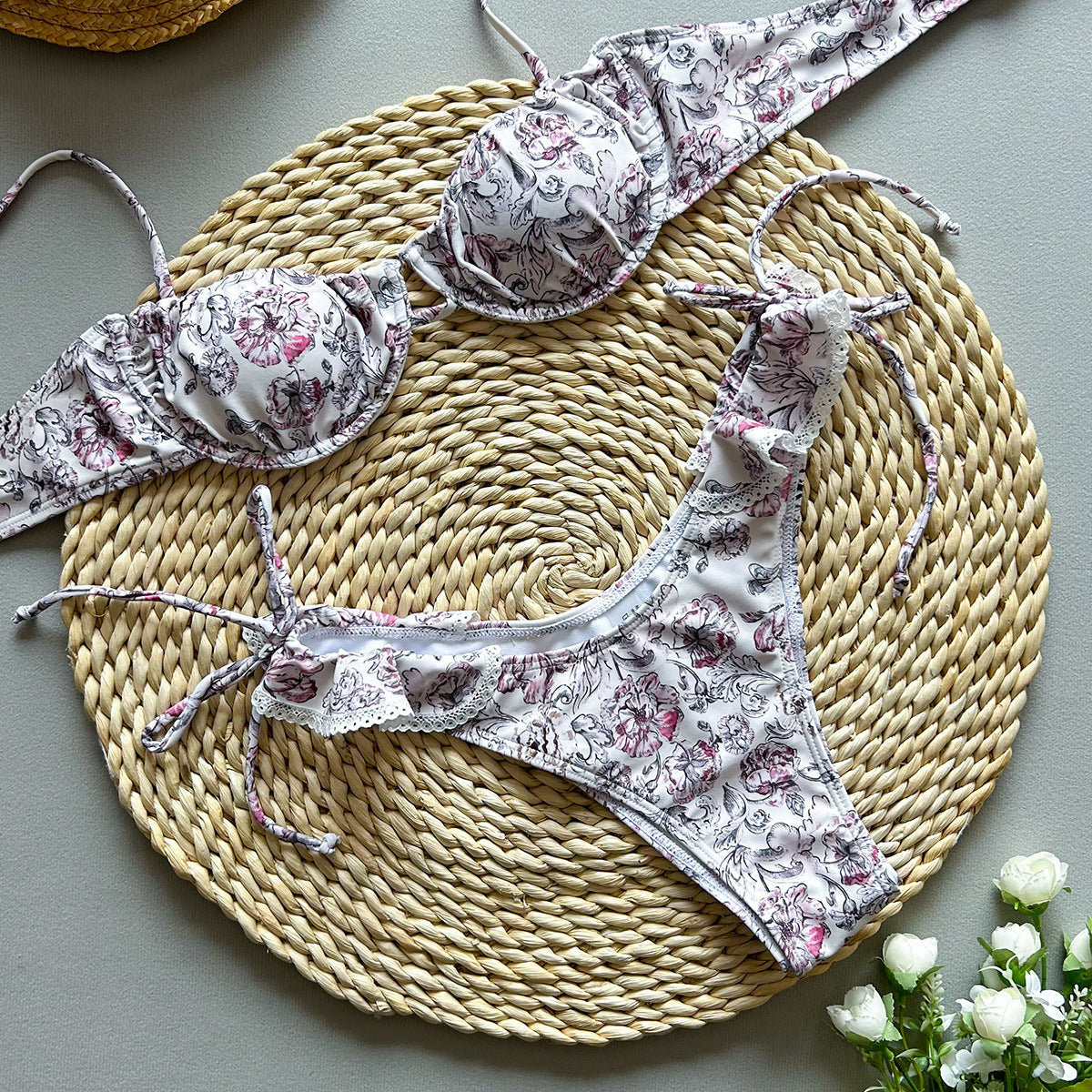 Bikini with Print and Lace, Two-Piece Women's Swimsuit