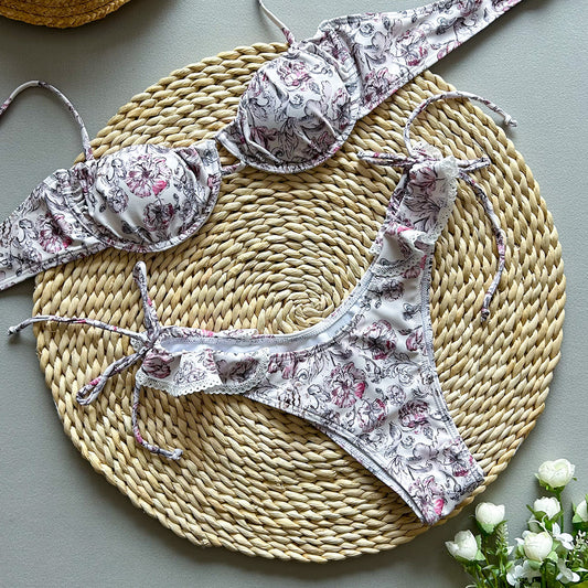 Bikini with Print and Lace, Two-Piece Women's Swimsuit