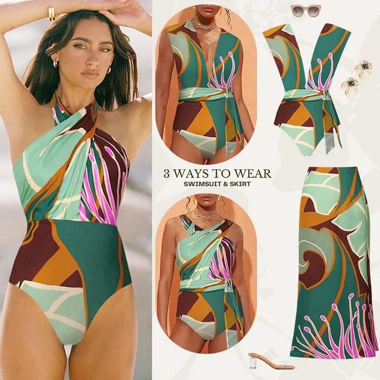 Women's swimsuit Printed One Piece Swimsuit and Skirt Summer Swimwear Women Beachwear Bathing Suit bikini tankini