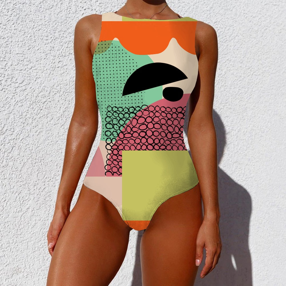 Print One Piece Swimsuit New Push Up Swimwear Women Vintage Retro Bathing Suits Bodysuit Beach Wear Backless Monokini