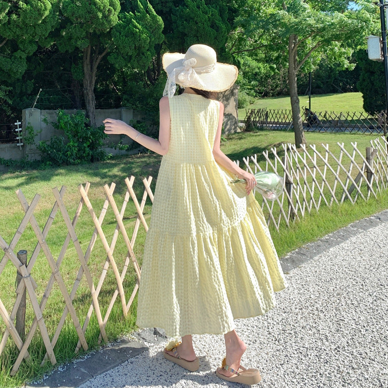 Yellow Atmosphere Beach Vacation Dress for Yunnan Tourism