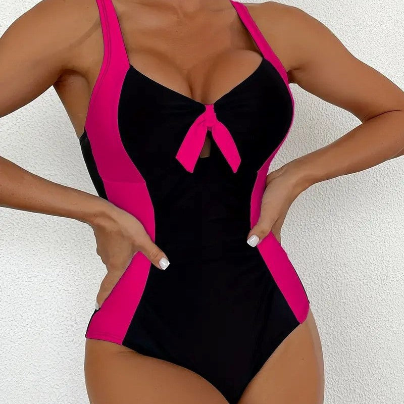 Style Strapless Slim Conservative Color Block One-Piece Swimsuit Women's Fitted Bikini Swimwear