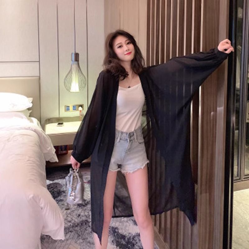 Women's Arrival Chiffon Sun Protection Coat Mid-Length Outerwear Beach Cover-Up Thin Jacket