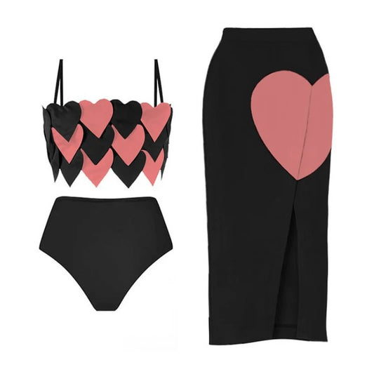 3D Love Swimwear Fashion High Waist Cut Sexy Bikinis Set Women Push Up Swimwear Beach Skirt Beachwear Surfing Beach Vacation