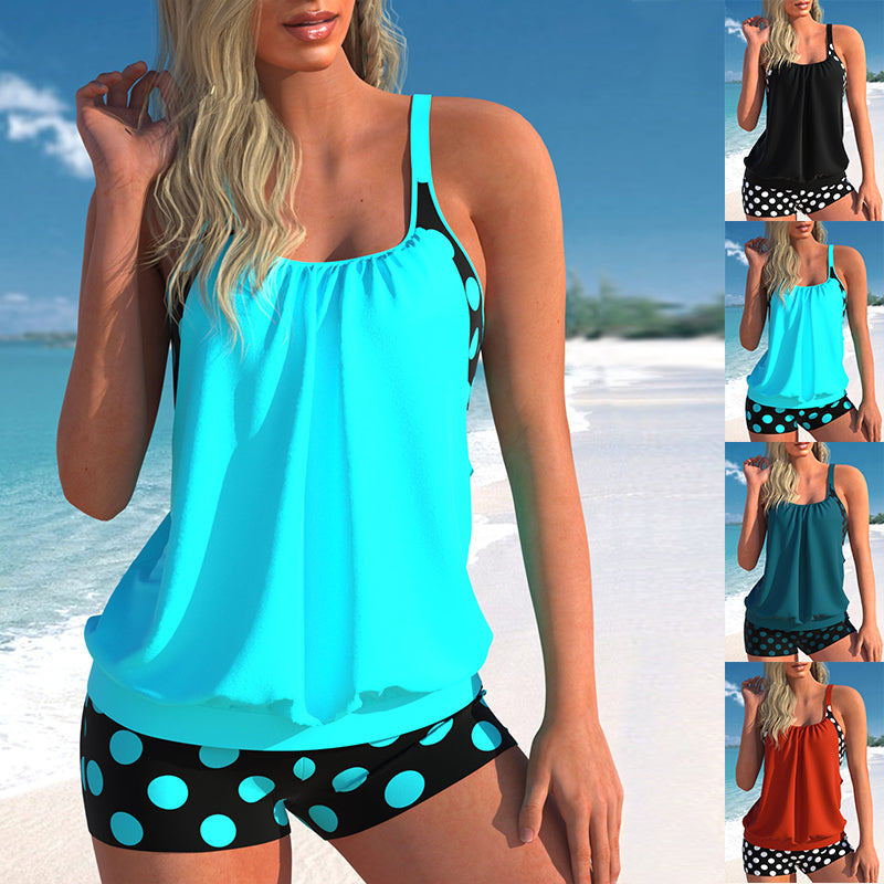 New Split Large Print Polka Dot Flat Angle Swimwear for Women's Tankini European and American Swimwear
